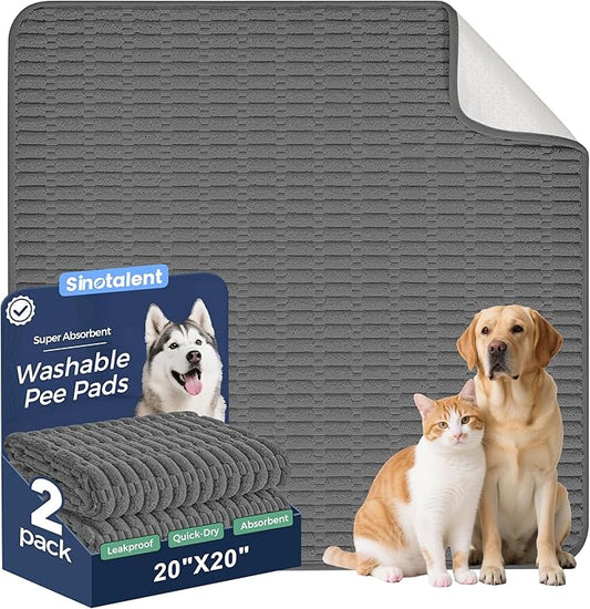Washable Pee Pads for Dogs, 2 Pack Reusable Puppy Pads Dog Pads, Non-Slip Dog Pee Pads, Leakproof Pet Pee Pads Wee Wee Pads for Dogs. (Dark Grey, 20"x20"(Pack of 2))