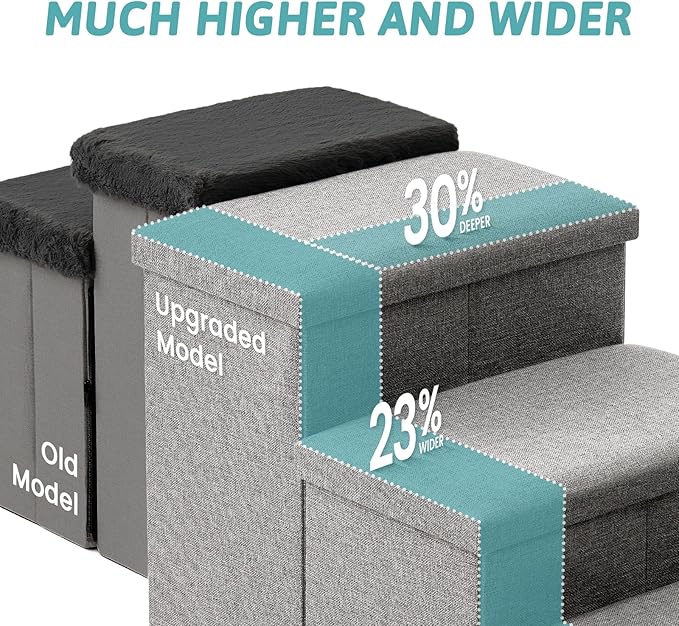 Dog Stairs with Storage, 4-Step Wider Sturdy Dog Steps for Small/Medium/Large Dogs and Older Cats, Folding Doggie Ramp for Bed/Couch/Car Hold Up to 180 lbs (22" H, Beige)