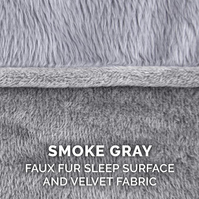 Furhaven Cooling Gel Dog Bed for Medium/Small Dogs w/ Removable Bolsters & Washable Cover, For Dogs Up to 35 lbs - Faux Fur & Velvet Sofa - Smoke Gray, Medium