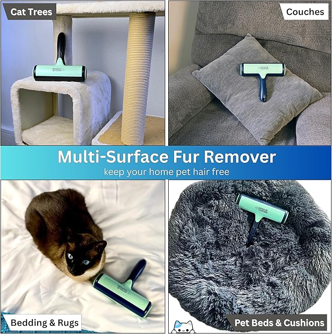 Reusable Pet Hair Remover-Lint Roller for Couch, Furniture, Carpet, Clothing and Bedding, Eco-Friendly Cat and Dog Hair Remover, Portable Pet Hair Removal Tool in Mint Green