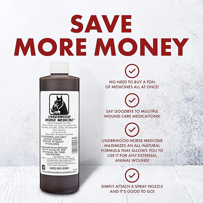 Underwood Topical Horse Care Wound Spray - 16oz Refill Horse Wound Care Horse Essentials for Quick Healing of Cuts – Horse First Aid Kit & Wound Care for Dogs – Equine First Aid Kit & Dog Wound Heal