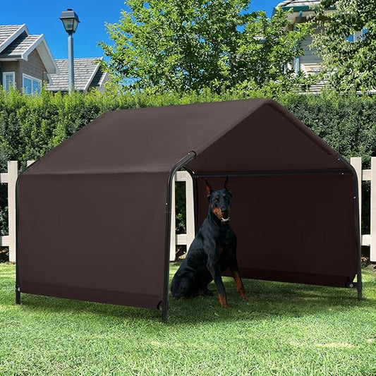 Dog Shade Shelter Outdoor 4'x4'x3' Tent for Large Medium Dogs, Outside Sun Rain Canopy Pet House for Livestock Pigs Cats with Waterproof Roof Ground Nails,Brown
