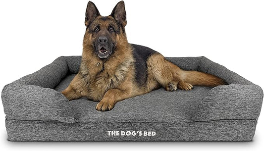 The Dog’s Bed, XL Grey Poly-Linen 43.5x34, Memory Foam, Pain Relief: Arthritis, Hip & Elbow Dysplasia, Post Surgery, Lameness, Supportive, Calming, Waterproof Washable Cover, Veterinary Approved