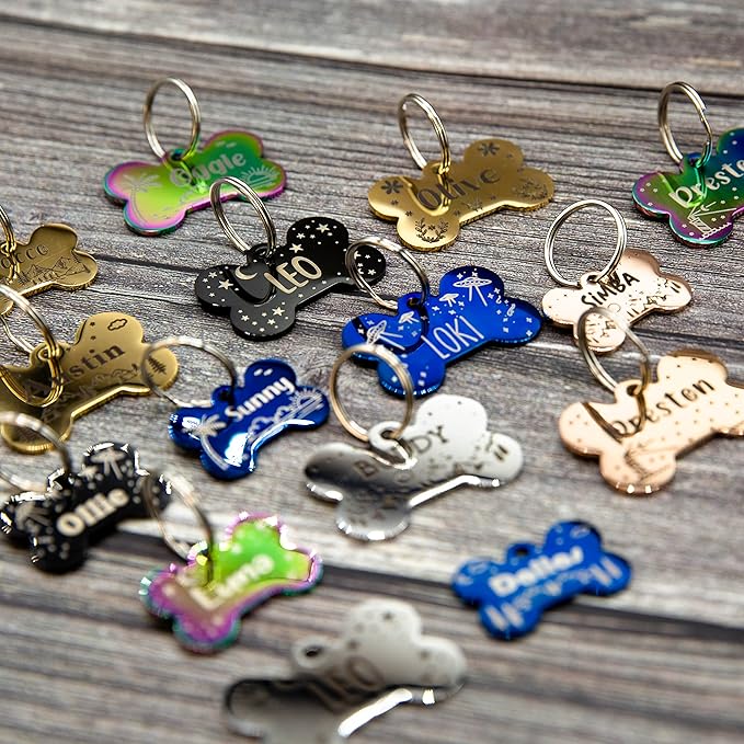 Personalized Dog Tag with 5 Lines of Custom Deep Engraved Durable Stainless Steel Pet ID Name Tag Designer Small Size Bone