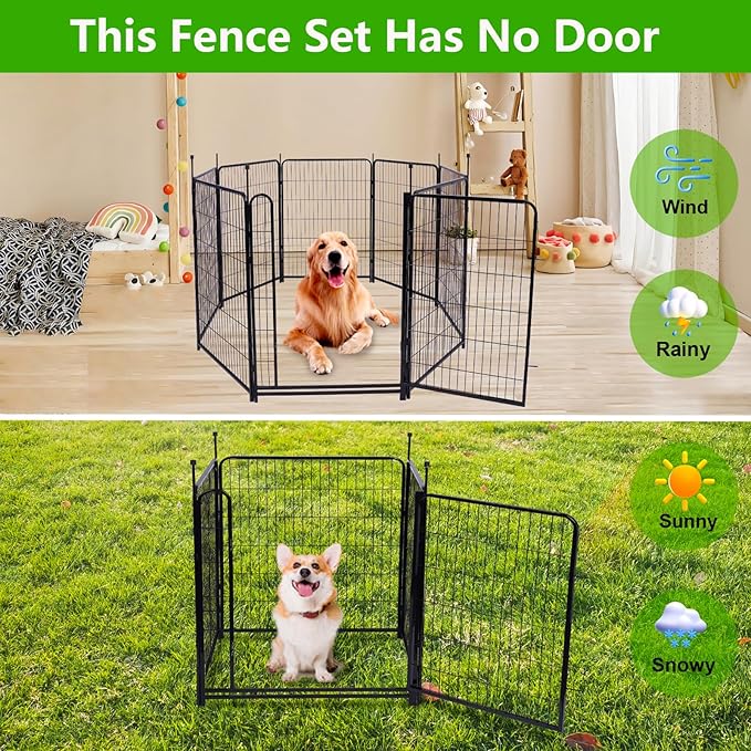 Doorless Dog Digging Fence Barrier,56in(H) 10 Panels Total 22.1 Ft(L), Black Metal Fencing for Yard 4.6ft Tall, Dog Fence Outdoor for Yard, Fences for Garden Beds, Garden Fencing Border