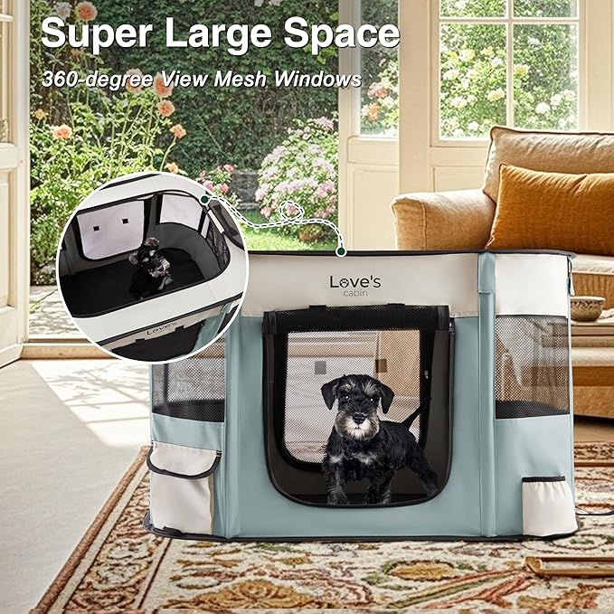 Love's cabin Pet Puppy Dog Playpen, Small Dog Tent Crates Cage Indoor/Outdoor, Portable Exercise Playpen for Cat, Foldable Pop Up Dog Kennel Playpen with Carring Case (S, Gray Green)