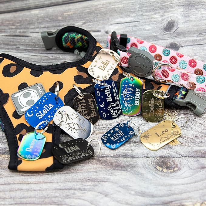 Personalized Dog Tag with 5 Lines of Custom Deep Engraved Durable Stainless Steel Pet ID Name Tag Designer Regular Size Rectangle