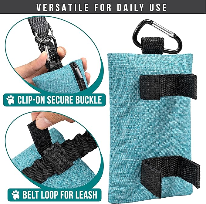 PetAmi Dog Poop Bag Holder for Leash, Dog Waste Bag Dispenser with Clip, Doggy Walking Accessories with Trash Bag Roll, Blue 1 Pack