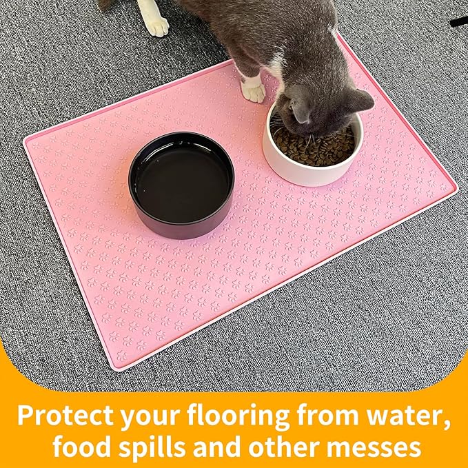 Ptlom Silicone Pet Placemat for Dog and Cat, Waterproof Anti-Slip Pet Feeding Bowl Mats for Food and Water, Small Medium Large Tray Mat Prevent Residues from Spilling to Floor, Pink, 31.5" 23.6"