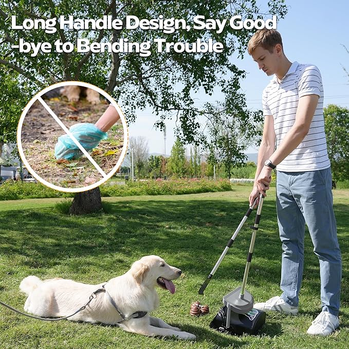 UPSKY Dog Pooper Scooper Swivel Bin & Rake Kit with 100 Waste Bags,33.4" Stainless Steel Long Handle Heavy Duty Pet Poop Shovel for Large Medium Small Dogs, Odor-Proof Lid for Yard/Lawn/Outdoor Use