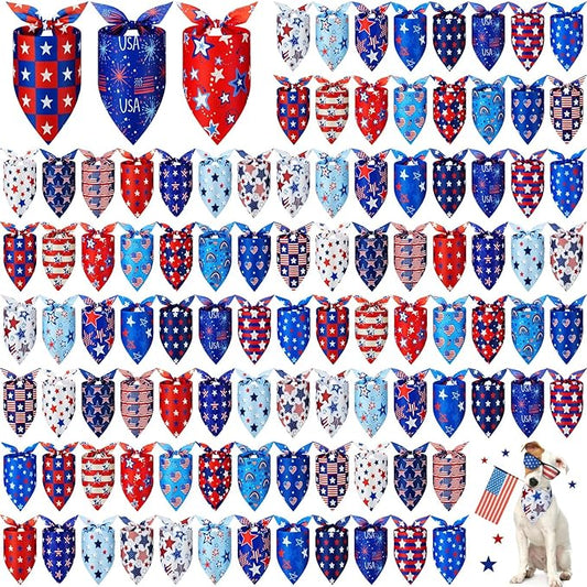 Preboun 100 Pcs Patriotic Dog Bandanas Bulk Labor Day Bandanas for Dogs Triangle Kerchief Scarf Set for Puppy Small Medium Large Workers' Veterans Day Costume Accessories (25.6 x 17.7 x 17.7 Inch)