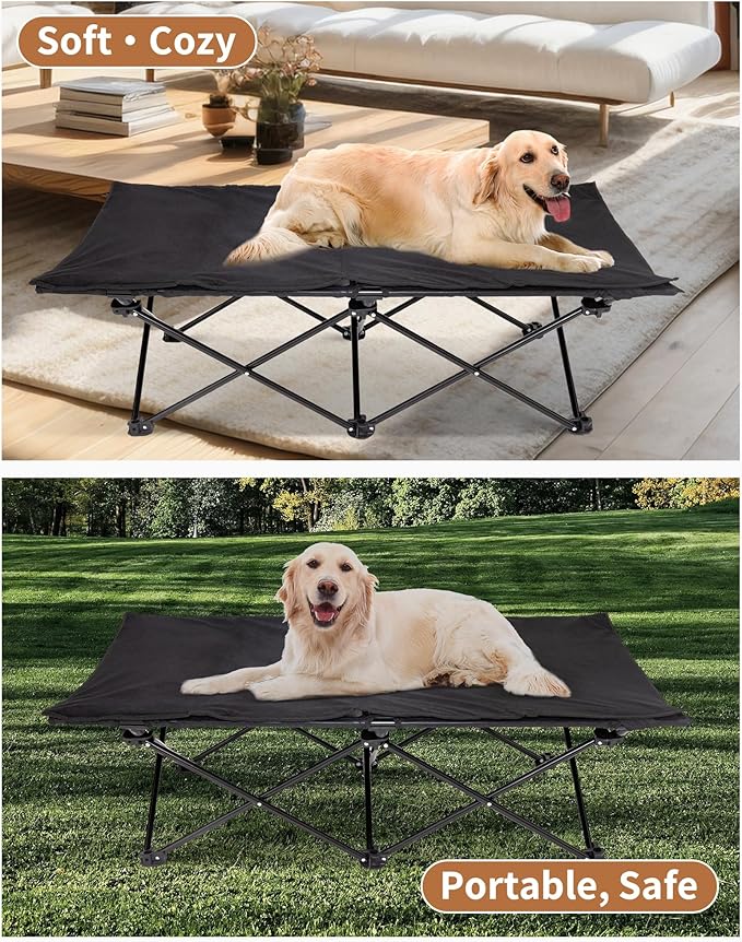 KingCamp Elevated Dog Bed for Large Dogs, Outdoor Raised Cooling Pet Cot Bed with Washable Breathable Mesh & No-Slip Feet Perfect for Camping, Backyard, Indoor Use (Large, Black)