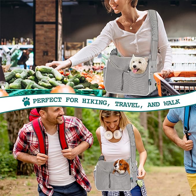 PetAmi Small Dog Sling Carrier, Soft-Sided Crossbody Puppy Carrying Purse Bag, Adjustable Sling Pet Pouch to Wear Medium Cat Travel, Dog Bag for Traveling, Poop Bag Dispenser, Max 10 lbs, Stripe Black