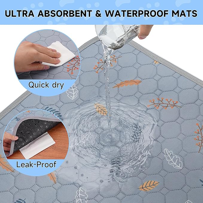 Sunheir Washable Pee Mats for Dogs - Large 48" x 48" 2-Pack Reusable Puppy Pads, Absorb Dog Mats, Whelping Pad, Non-Slip, Protects Urine Leakage (Light Grey, 48x48)