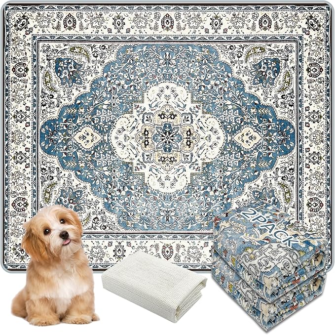 Washable Pee Pads for Dogs, (2 Pack, 36"x42") Upgrade Reusable Puppy Pads with Non-Slip Rug Pad, Super Thickening Absorbent Leakproof Dog Traning Pads Whelping Pad for Dogs, Doggie(Blue-1)
