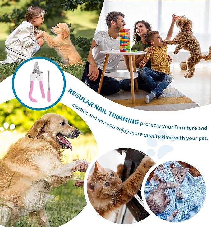 Pet Nail Clippers and Trimmers for Dogs and Cats, Professional Grooming Tool with Safety Guard, Sharp Blades, Free Nail File, Avoid Overcutting, Suitable for Small and Large Pets (Pink)