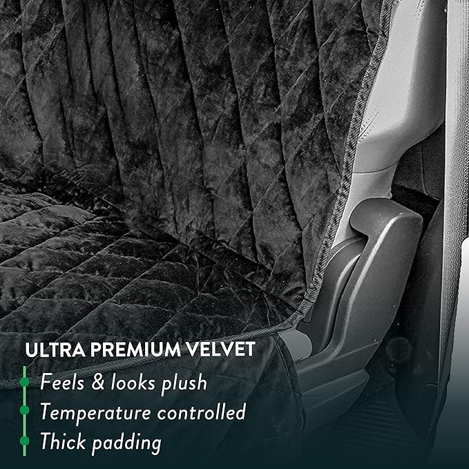 Plush Paws Products Velvet Rear Car Seat Protector w/o Hammock | Washable & Waterproof Back Seat Dog Cover for Car, Truck, & SUV | Nonslip, Tear Resistant Pet Seat Cover | Regular Charcoal