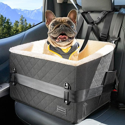 PETSFIT Dog Car Seats for Small Dogs, Soft Foam Dog Booster Seat with Patented Safety Buckles, Storage Pockets and Detachable Clip-On Safety Leash, Dog Car Seat for Medium Dogs 30 LBS (Black)