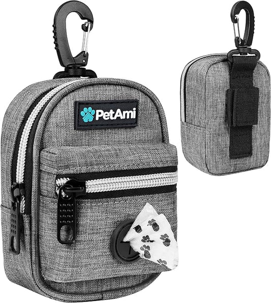 PetAmi Dog Poop Bag Holder for Leash, Dog Pet Waste Bag Dispenser For Poop With Clip, Doggy Puppy Walking Accessories Travel Camping, Dog Treat Pouch Supplies Must Have With Dog Bag Roll, Light Gray