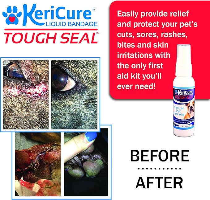 Tough Seal Pet Liquid Bandage Spray for Dogs & Cats - 2oz Calming Wound Care Protection, Protects Cuts and Scratches - Safe if Licked, String-Free Dog Wound Spray