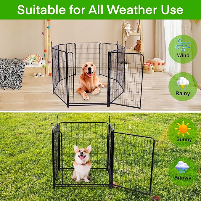 Tall Garden Fences and Borders for Dogs, 4.6ft High Dog Fence, 6 Panels Total 13.3 Ft Long, Gate 21 inches Wide with Low Sills. Modular Fencing, Dog Fence Outdoor for Yard