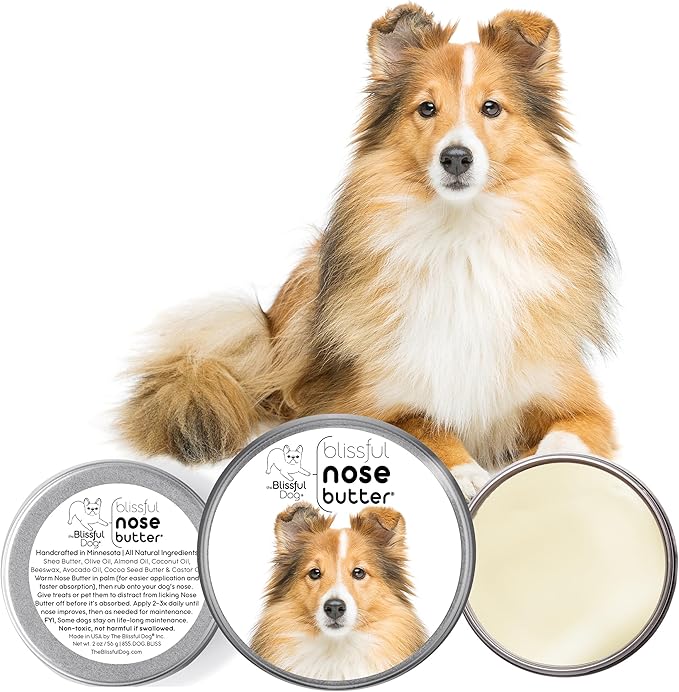 The Blissful Dog Shetland Sheepdog Nose Butter for Dry, Cracked Skin, Lick-Safe Dog Nose Balm with Moisturizing Shea Butter, Almond, Olive, and Essential Oils, Pet Supplies, Uncented, 8 oz.