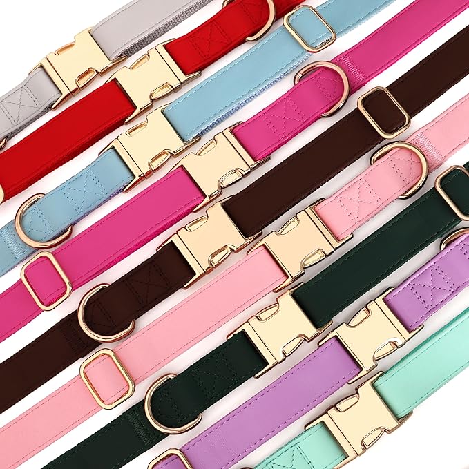 PET ARTIST Soft PU Leather Dog Collar, Bright Color & Durable Dog Collar Leather with Rose Gold Quick Release Metal Buckle, Adjustable Nylon Padded Pet Collars for Large Dogs, Neck Fit 16-27"