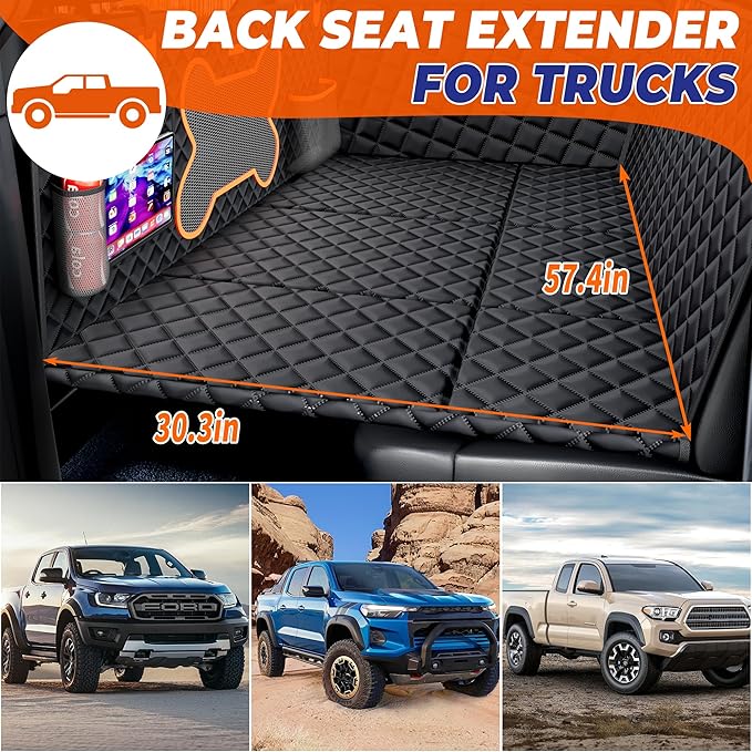 Dog Back Seat Extender for Truck, Hard Bottom Dog Car Seat Cover-Strong Support Waterproof Scratch-Proof Pet Hammock for Full Size F150/RAM1500/Silverado Crew Cab Pickup, Black
