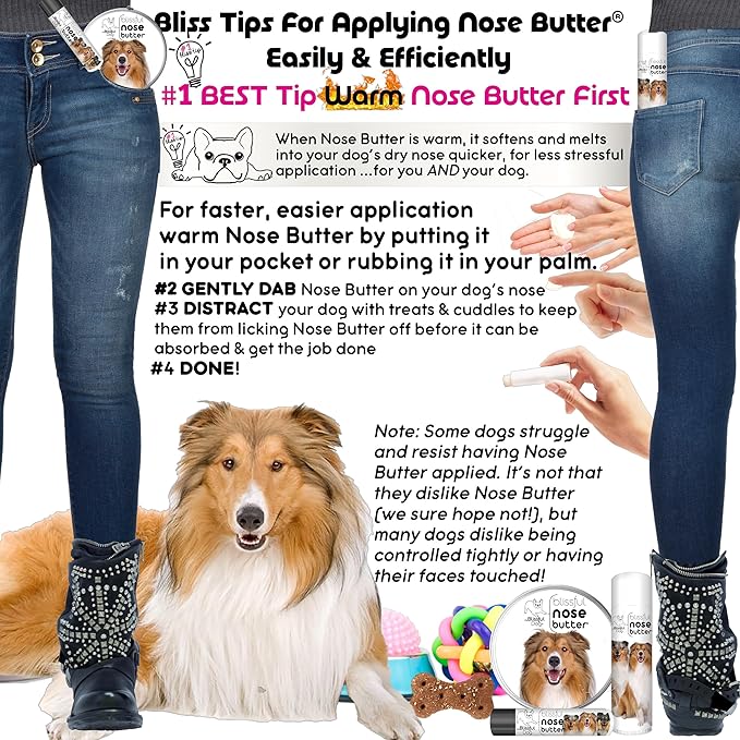The Blissful Dog Collie Nose Butter for Dry, Cracked Skin, Lick-Safe Dog Nose Balm with Moisturizing Shea Butter, Almond, Olive, and Essential Oils, Pet Supplies, Uncented, 4 oz.