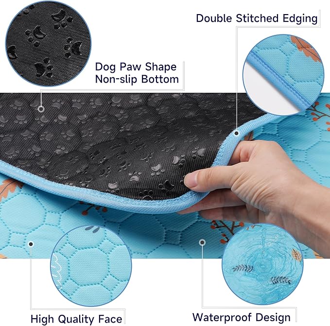 Sunheir Washable Pee Pads for Dogs Extra Large 36" x 48" 2-Pack Reusable Puppy Pads Pet Training Pads, Whelping Pad, Non-Slip Protects Against Urine Leakage (Leaves - Sky Blue, 36x48)