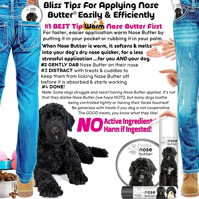 The Blissful Dog Portuguese Water Dog Nose Butter for Dry, Cracked Skin, Lick-Safe Dog Nose Balm with Moisturizing Shea Butter, Almond, Olive, and Essential Oils, Pet Supplies, Uncented, 0.15 oz.