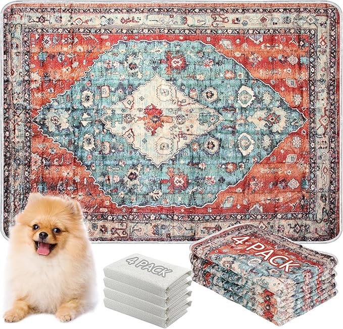 Washable Thickened Pee Pads for Dogs, 4 Pack (18"x24") Upgrade Reusable Puppy Pads with Non-Slip Rug, Super Absorbent Leakproof Puppy Training & Whelping Pads for Dogs, Doggie