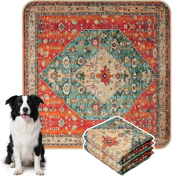 HAOCOO Washable Pee Pads for Dogs, (2 Pack) 3Ft x 3Ft Reusable Puppy Training Pads Super Absorbent Waterproof Whelping Pads,Red Non-Slip Leakproof Potty Pads for Pet Housebreaking