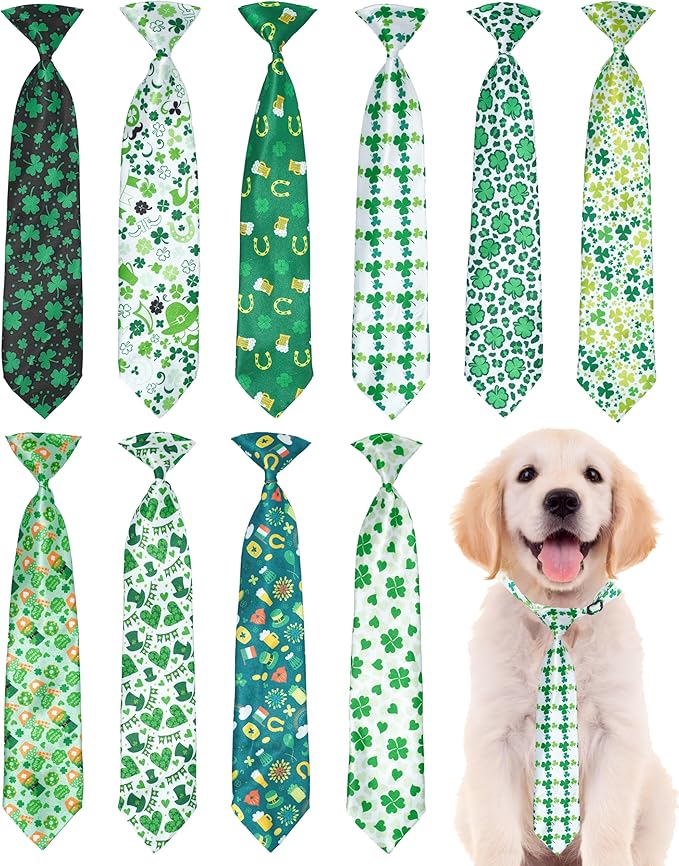 PET SHOW 10 Pack St. Patrick's Day Dog Ties Neckties for Large Medium Dogs Adjustable Holiday Grooming Accessories Neck Ties Bowties Girl Boy Pets Festival Costumes Puppy Wedding Party Gift Favor