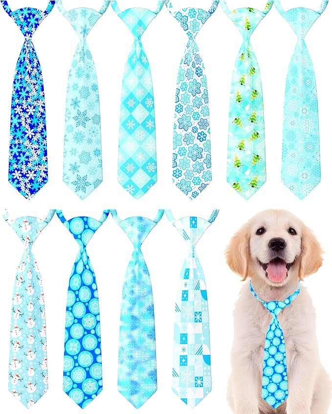 PET SHOW 10 Pack Winter Dog Ties Neckties for Large Medium Dogs Adjustable Neck Ties Girl Boy Pets Snowflake Costumes Dog Grooming Accessories Holiday Party Gift Favor