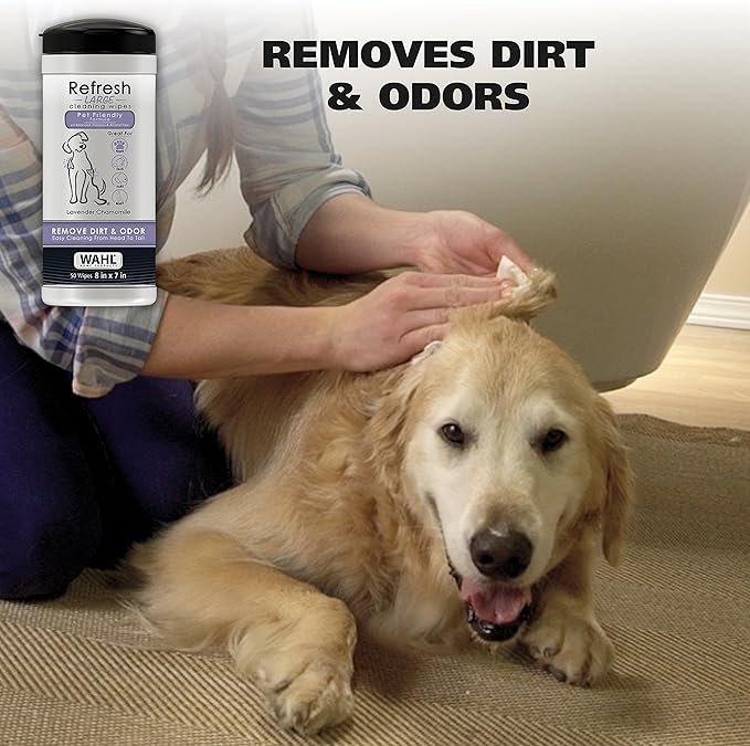 Wahl USA Pet Refresh Lavender Cleaning Wipes for All Dog Breeds - Use on Ears, Nose, Paws, Bottom, & Sensitive Areas - 50 Wipes - 820018A