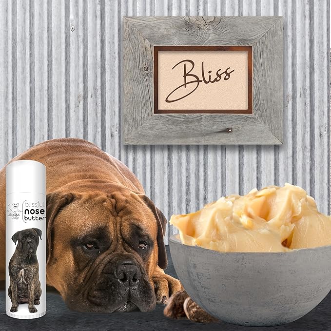 The Blissful Dog Bullmastiff Nose Butter for Dry, Cracked Skin, Lick-Safe Dog Nose Balm with Moisturizing Shea Butter, Almond, Olive, and Essential Oils, Pet Supplies, Uncented, 0.50 oz.
