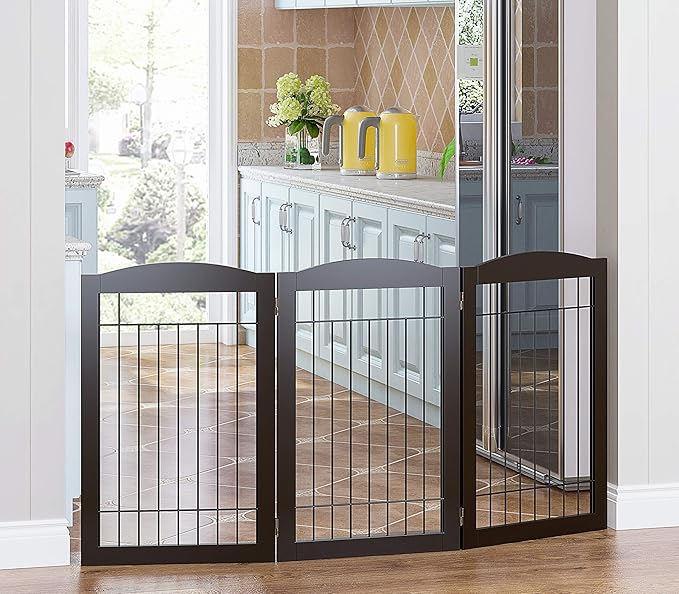 Spirich Freestanding Wire Pet Gate for Dogs, 30 inches Tall Dog Gate for The Houes, Doorway, Stairs, Pet Puppy Safety Fence, 3 Panels