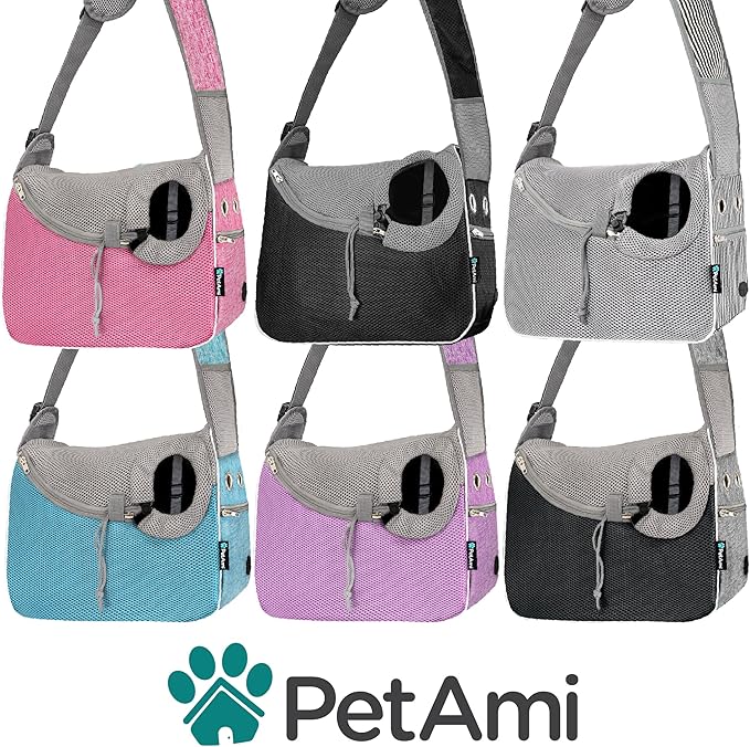 PetAmi Small Dog Sling Carrier, Soft-Sided Crossbody Puppy Carrying Purse Bag, Adjustable Sling Pet Pouch to Wear Medium Dog Cat Travel, Dog Bag for Traveling, Poop Bag Dispenser, Max 10 lbs, Black
