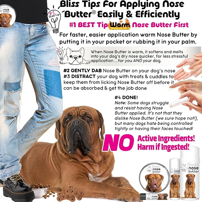 The Blissful Dog Dogue De Bordeaux Nose Butter, Versatile Dog Nose Balm for Dry Nose, Handcrafted Nose Moisturizer, Easy-to-Apply Dog Essentials, Unscented, 1 oz.