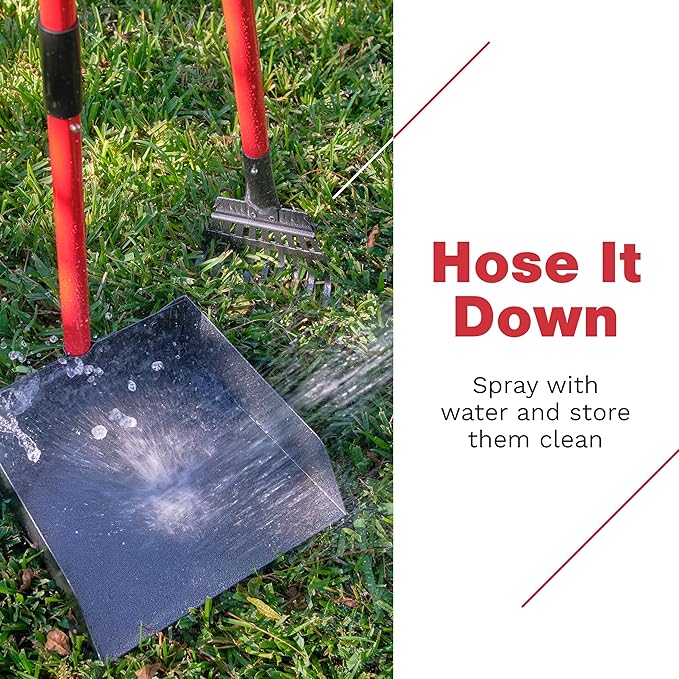 Pooper Scooper for Large Dogs, Small Dogs and Horses, Metal Poop Scooper Set with Long Handle Rake, Spade and Tray for Yard, Grass, Dirt or Gravel, Heavy Duty Aluminum Poop Picker Upper