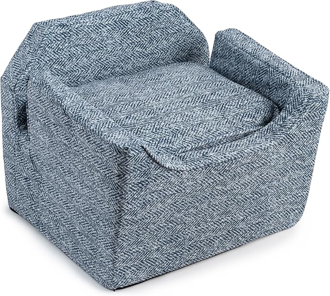Snoozer Dog Car Seat, Lookout I Dog Booster Car Seat for Small Dogs Under 25lbs, Size: Medium, Fabric: Palmer Indigo, Pet Car Seat to Alleviate Car Sickness for Dogs, Removable Machine Washable Cover