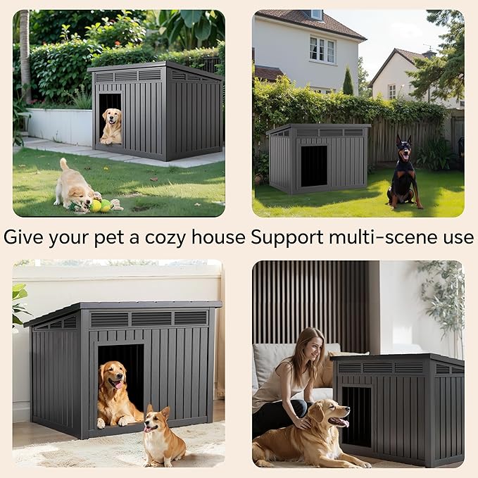 VIXZEN Dog House Indoor Outdoor,Waterproof Dog House for Small to Medium Dogs,Doghouse with Air Vents and Elevated Floor,Openable at The Top,Easy to Assemble and Clean,Black,32.2"×25.12"×24.13"