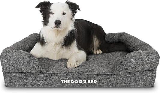 The Dog’s Bed, Large Grey Linen 36x27, Memory Foam, Pain Relief: Arthritis, Hip & Elbow Dysplasia, Post Surgery, Lameness, Supportive, Calming, Waterproof Washable Cover, Veterinary Approved
