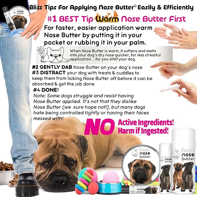 The Blissful Dog Bullmastiff Nose Butter for Dry, Cracked Skin, Lick-Safe Dog Nose Balm with Moisturizing Shea Butter, Almond, Olive, and Essential Oils, Pet Supplies, Uncented, 1 oz.