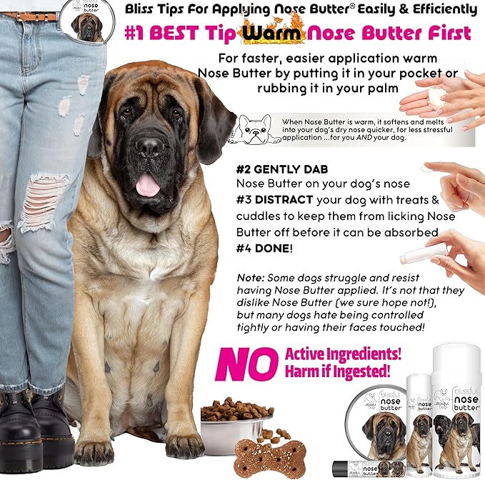 The Blissful Dog Mastiff Nose Butter for Dry, Cracked Skin, Lick-Safe Dog Nose Balm with Moisturizing Shea Butter, Almond, Olive, and Essential Oils, Pet Supplies, Uncented, 0.50 oz.