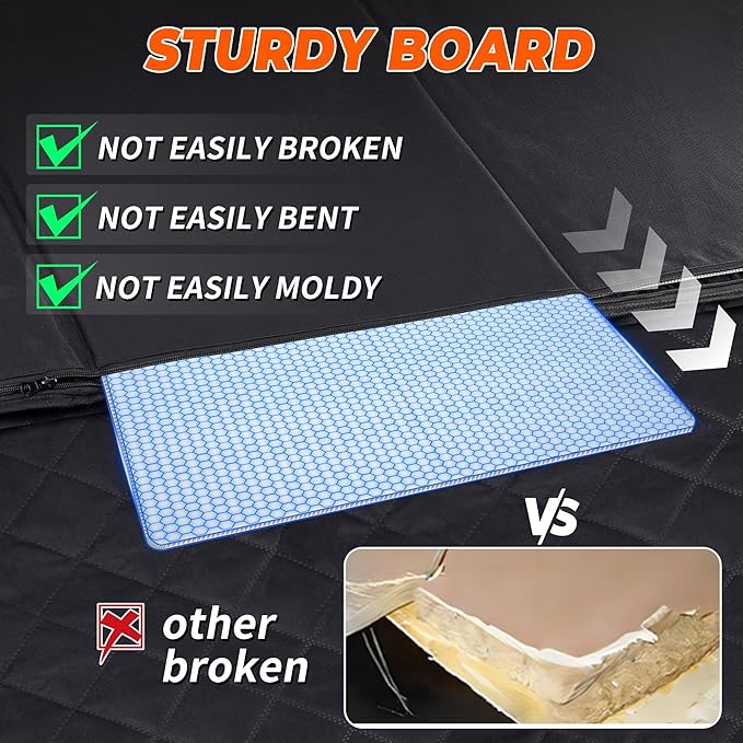 Dog Back Seat Extender for Truck, Hard Bottom Dog Car Seat Cover-Strong Support Waterproof Scratch-Proof Pet Hammock for Full Size F150/RAM1500/Silverado Crew Cab Pickup, Black