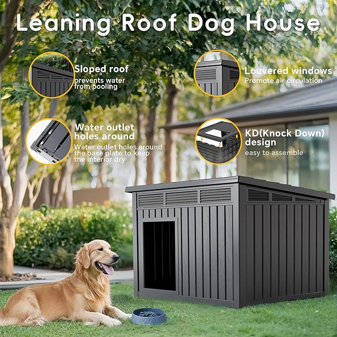 VIXZEN Dog House Indoor Outdoor,Waterproof Dog House for Small to Medium Dogs,Doghouse with Air Vents and Elevated Floor,Openable at The Top,Easy to Assemble and Clean,Black,32.2"×25.12"×24.13"