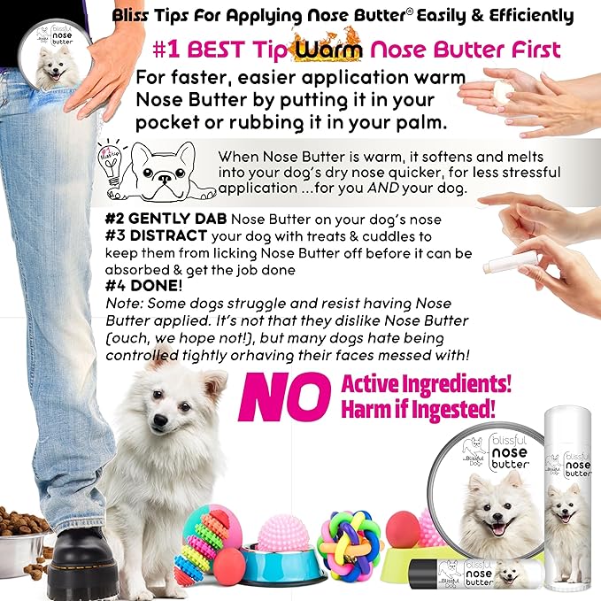 The Blissful Dog American Eskimo Nose Butter for Dry, Cracked Skin, Lick-Safe Dog Nose Balm with Moisturizing Shea Butter, Almond, Olive, and Essential Oils, Pet Supplies, Uncented, 8 oz.