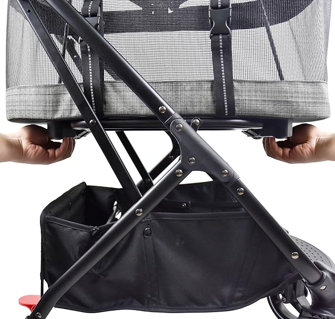 ROODO Fashion 3-in-1 Dog Cat Stroller with Detachable Carrier&Car Seat Combo Best Lightweight Folding Portable All-Terrain Travel Pet Gear Puppy Doggie Kitty Stroller for up to 30 lbs(Grey Lattice)